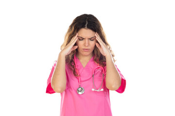 Attractive doctor wearing a pink uniform