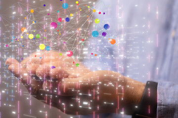 Digital technology background. Network connection dots and lines.