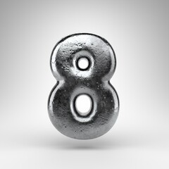 Number 8 on white background. Iron 3D number with gloss metal texture.