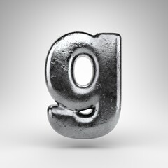 Letter G lowercase on white background. Iron 3D letter with gloss metal texture.