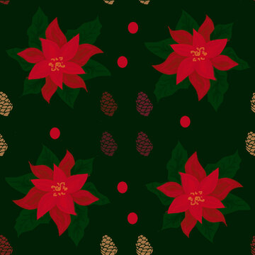 christmas patter flowers green red