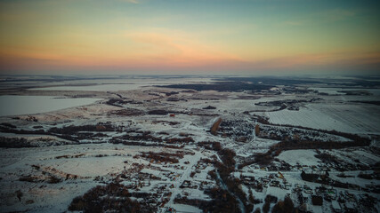sunset over a Russian village.photo from the air