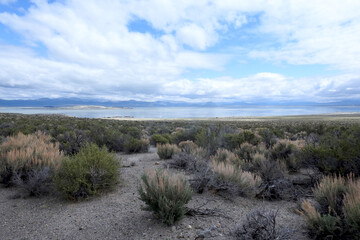 Beautiful view of Mono Lake nestled within the Eastern Sierra Nevada Mountains, California.