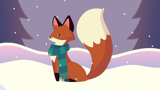 cute little fox with christmas scarf