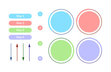 Light color minimalistic vector infographic elements set. Flowchart presentation template design. Data visualization with 4 steps. Process timeline chart collection. Icons pack for workflow layout