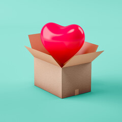 Valentine cardboard box mockup on green color background