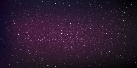 Realistic starry sky glow, Starry nights with bright shiny stars, Shining stars in the dark sky, Milky way galaxy. Vector illustration.