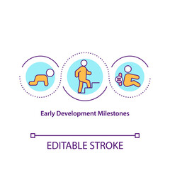 Early development milestones concept icon. Child behaviors and physical skills idea thin line illustration. Crawling, walking, speaking. Vector isolated outline RGB color drawing. Editable stroke