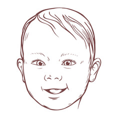 Cute smiling baby. Happy face of a child. Vector sketch illustration on a white background.