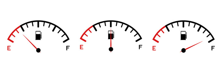 fuel gauge icons. Car dashboard. Gasoline meter.Vector. Empty tank to full on white background.