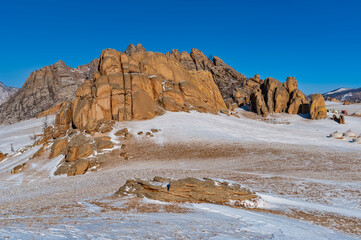 Fototapeta na wymiar Mongolische Winterlandschaft