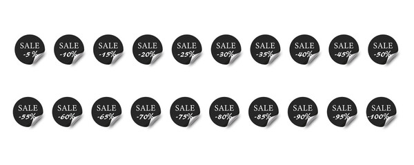 Set Black sale sticker with percent.Circle Sale Banner. Vector.
