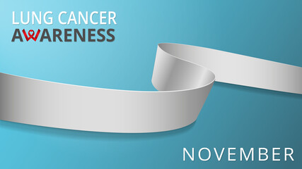 Realistic white ribbon. Awareness lung cancer month poster. Vector illustration. World lung cancer day solidarity concept.