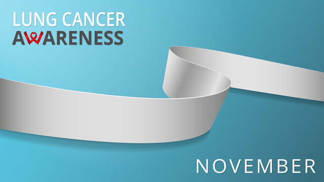 Realistic white ribbon. Awareness lung cancer month poster. Vector illustration. World lung cancer day solidarity concept.