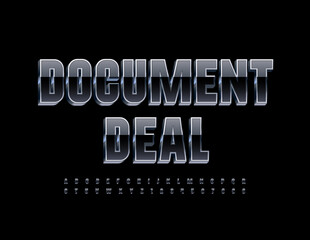 Vector business template Document Deal. Black and Metal 3D Font. Modern Alphabet Letters and Numbers set