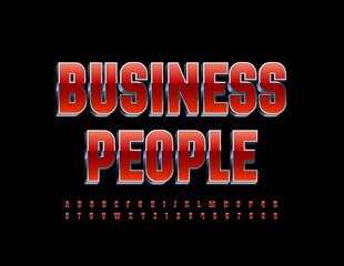 Vector stylish emblem Business People. Bright Red and Silver Font. 3D Alphabet Letters and Numbers