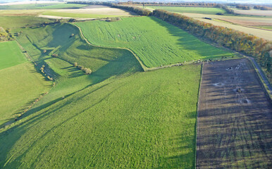 Aerial view of the fields at Monks Down in Wiltshire	