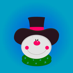 Cute and happy Snowman in a hat and scarf.