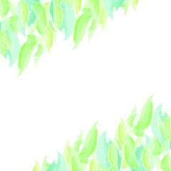 Green leaves, spring, fresh, watercolor, natural, organic, floral, herbal background on white, isolated. Vector illustration.