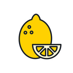 Lemon icon. Linear color icon, contour, shape, outline. Thin line. Modern minimalistic design. Vector illustrations of fruits