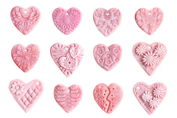 Set of pink hearts isolated on white background