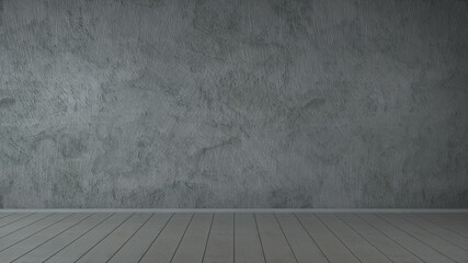 Studio room of Plaster concrete grunge walls and wooden floor, background for use display product. 3D illustration