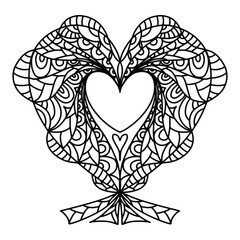 Vector hand drawn heart isolated on white background.Outline coloring page for Valentine's day. Valentine's day greeting card. 