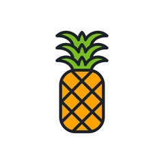 Pineapple icon. Linear color icon, contour, shape, outline. Thin line. Modern minimalistic design. Vector illustrations of fruits