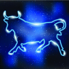 Light symbol of Taurus on starry background.Happy New Year 2021