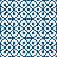 Squares, checks, circles, crosses seamless pattern. Folk wallpaper. Geometric background. Tribal motif. Geometrical ornate. Ethnic ornament. Textile print, abstract illustration. Vector ethnical image