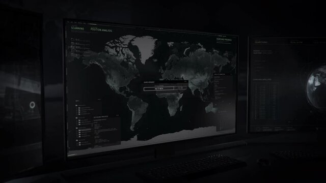 A secret spy logs into a modern tracking system. Entering the name of the object and looking for it all over the planet. The program quickly runs through satellite data and points. UI