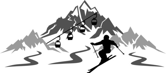 MOUNTAINS Cabin Lift Silhouette Vector