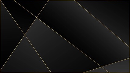 Black Premium Polygon Texture. Gold Lines Triangular Luxury Border.
