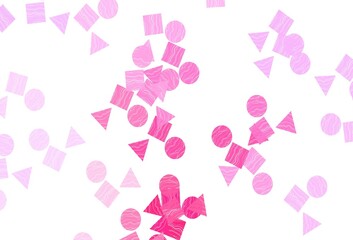 Light Pink, Blue vector background with triangles, circles, cubes.