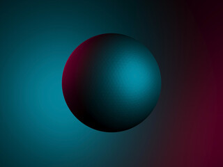 Triangular sphere illuminated with blue red lights, 3d
