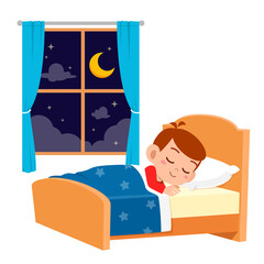 happy cute little kid boy sleep in the night