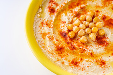 traditional turkish hummus on a white acrylic background