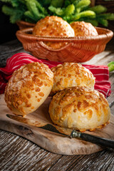 Fresh breakfast rolls with cheese.