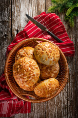 Fresh breakfast rolls with cheese.