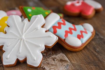 Gingerbreads with different decorations from confectionery mastic