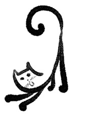 cat pulls its paws forward, drawing in black line