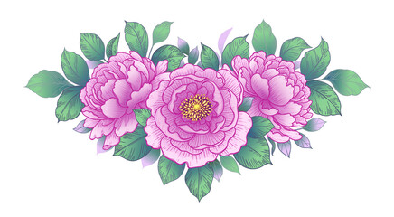 Hand Drawn Floral Bunch with Pink Peony