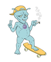 Design of funny alien pacifist draw