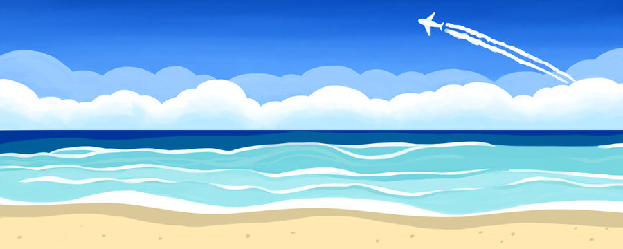 青空の海バナー　飛行機雲　　
