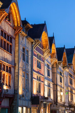 France, Grand Est, Troyes, Illuminated buildings