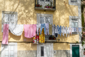 clothes hanging out to dry in the narrow streets