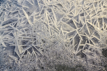 Ukraine, Dnepropetrovsk region, Dnepropetrovsk city, Ice patterns on frozen river