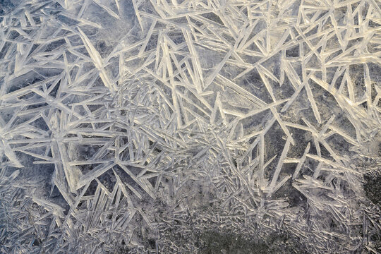 Ukraine, Dnepropetrovsk region, Dnepropetrovsk city, Ice patterns on frozen river