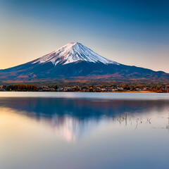 Kawaguchiko Lake in Front of Picturesque Fuji Mountain in Japan.