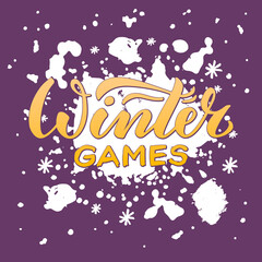 Vector illustration of winter games lettering for banner, poster, greeting card, shop advertisement, souvenirs, stickers, clothes design. Handwritten text for web or print
